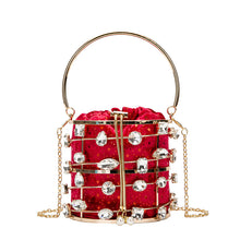Load image into Gallery viewer, Metal Hollow Diamond Velvet Bracelet Handbag