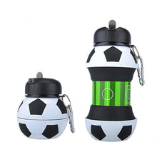 Load image into Gallery viewer, Football Soccer Silicone Water Bottle with Straw Foldable