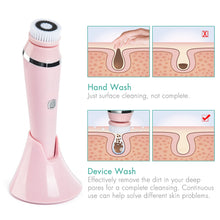 Load image into Gallery viewer, 4 in 1 Facial Cleansing Brush Rechargeable Electric Waterproof Spin Sonic Exfoliating Face Scrubber Brush Kit Skin Care