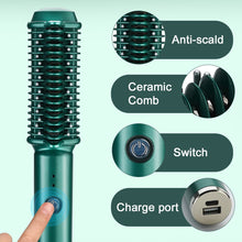 Load image into Gallery viewer, Electric Hair Straightener Comb Fast Heat-up Ceramic Straightening Brush USB Charge Smooth Straight Styler Wireless Curling Iron