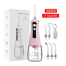 Load image into Gallery viewer, Fashion Oral Irrigator Water Dental Flosser Rechargeable Portable Dental Water Jet Floss 300ML 3-speed Waterproof 5 Tips Cleaner
