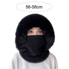 Load image into Gallery viewer, Knitted Hat Pompom Plush Ears Protection Solid Color Autumn Winter Women Face Cover Neck Gaiter Warmer Beanie Cap for Ski