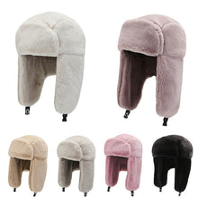 Load image into Gallery viewer, Fashion Women Winter Warm Faux Fur Bomber Hats Black White Solid Color Thicken Earflap Caps Autumn Winter Ear Protect Ski Hat