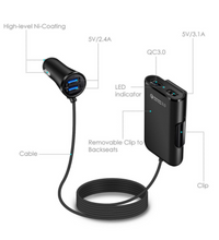 Load image into Gallery viewer, Back Seat QC3.0 2.4A3.1A 4 USB Car Charger With Cable A Clip