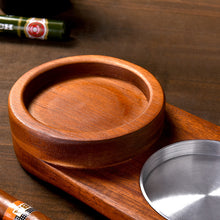 Load image into Gallery viewer, 2 In 1 Wooden Ashtray Rustic Wood Whiskey Glass Cup Tray Cigar Holder