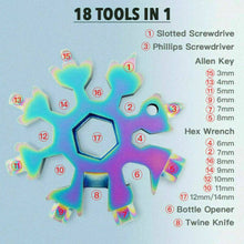 Load image into Gallery viewer, 3-Pack Stainless Snowflake Shape Key Chain Screwdriver 18 In 1 Multi Tool Portable
