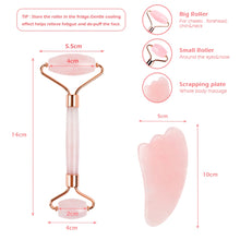 Load image into Gallery viewer, Rose Quartz Roller Slimming Face Massager Lifting Natural Jade Facial Tension Roller Stone Skin Massage Beauty Care Set Box
