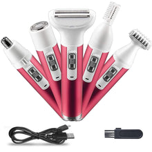 Load image into Gallery viewer, 5 in 1 Electric Hair Remover Rechargeable Lady Shaver Nose Hair Trimmer Eyebrow Shaper Leg Armpit Bikini Trimmer Women Epilator
