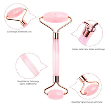 Load image into Gallery viewer, Rose Quartz Roller Slimming Face Massager Lifting Natural Jade Facial Tension Roller Stone Skin Massage Beauty Care Set Box
