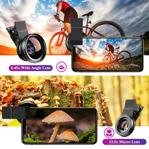 Professional Phone Camera Lens 12.5x Macro Camera Photo HD 0.45x Super Wide Angle Lens for Samsung IPhone All Smartphones