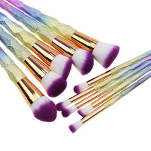 Load image into Gallery viewer, New 10pcs Diamond 3d Handle Makeup Brushes Gradient Colorful Foundation Eyeshadow Contour Blush Powder Kit Full Set
