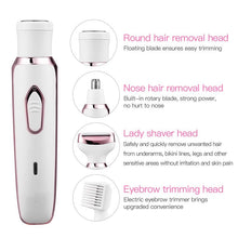 Load image into Gallery viewer, 4 in 1 Electric Women Epilator Bikini Body Armpit Electric USB Rechargeable Hair Removal Trimmer Quick Safe Hair Removal Shaver
