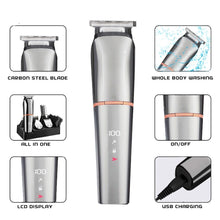 Load image into Gallery viewer, Waterproof Rechargeable Hair Clippers for Men Body Mustache Nose Hair Groomer Cordless HairTrimmer 6 in 1 Grooming Kit
