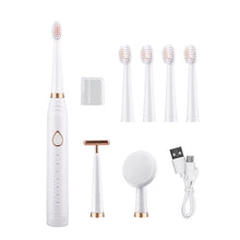Load image into Gallery viewer, Portable 3 in 1 Smart Electric Toothbrush With 4 Brush Head Electric cleansing brush Facial beauty stick Facial massager
