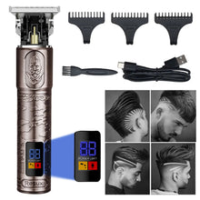 Load image into Gallery viewer, Men's Hair Clipper Waterproof Rechargeable Cordless Hair Beard Trimmer Kit with LED Display 3 Limit Combs for Zero Gap Baldhead
