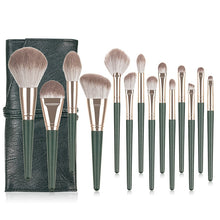 Load image into Gallery viewer, 14pcs Green Cloud Makeup Brushes Cosmetics Tools Set Wooden Handle Foundation Eyeshadow Smudge Beauty Fan Highlight

