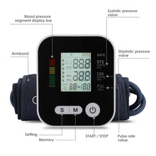Load image into Gallery viewer, Automatic Digital Wrist Blood Pressure Monitor Sphygmomanometer Tonometer Tensiometer Heart Rate Pulse Meter BP Monitor
