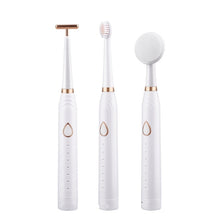Load image into Gallery viewer, Portable 3 in 1 Smart Electric Toothbrush With 4 Brush Head Electric cleansing brush Facial beauty stick Facial massager
