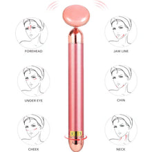 Load image into Gallery viewer, 5-in-1 24K Gold Beauty Bar Face Massager Electric Vibrating Rose Quartz 3D Roller Face Lifting Body Facial Gua Sha Jade Roller
