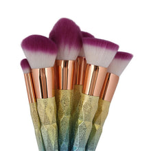 Load image into Gallery viewer, New 10pcs Diamond 3d Handle Makeup Brushes Gradient Colorful Foundation Eyeshadow Contour Blush Powder Kit Full Set
