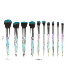 Load image into Gallery viewer, 10pcs Transparent Crystal Diamond Makeup Brushes Set Colorful Diamond Blush Foundation Eyeshadow Brush Beauty Tool Kit

