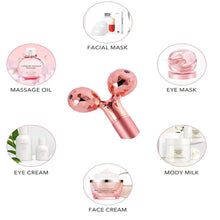 Load image into Gallery viewer, 5-in-1 24K Gold Beauty Bar Face Massager Electric Vibrating Rose Quartz 3D Roller Face Lifting Body Facial Gua Sha Jade Roller
