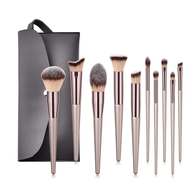 10pcs Champagne Makeup Brushes Set  Foundation Powder Blush Eyeshadow Concealer Lip Eye Make Up Brush Cosmetics Beauty Tools