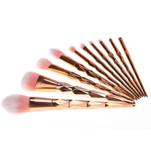 Load image into Gallery viewer, 11Pcs Diamond Rose Gold Makeup Brushes Set Mermaid Fishtail Shaped Foundation Powder Cosmetics Brush Rainbow Eyeshadow Brush Kit
