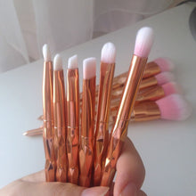 Load image into Gallery viewer, 11Pcs Diamond Rose Gold Makeup Brushes Set Mermaid Fishtail Shaped Foundation Powder Cosmetics Brush Rainbow Eyeshadow Brush Kit
