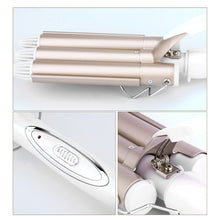 Load image into Gallery viewer, Professional 3 Barrels Big Wave Electric Hair Curlers Rollers Three Pipe Joint Ceramic Triple Barrel Hair Curling Iron Glove
