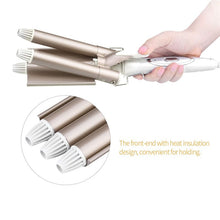 Load image into Gallery viewer, Professional 3 Barrels Big Wave Electric Hair Curlers Rollers Three Pipe Joint Ceramic Triple Barrel Hair Curling Iron Glove
