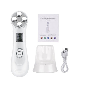 Multifunctional EMS Electroporation Professional Beauty Instrument RF Radio Facial Skin Care Frequency Beauty Massager Device (White)