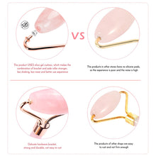 Load image into Gallery viewer, Rose Quartz Roller Slimming Face Massager Lifting Natural Jade Facial Tension Roller Stone Skin Massage Beauty Care Set Box
