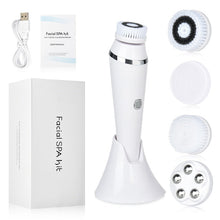 Load image into Gallery viewer, 4 in 1 Facial Cleansing Brush Rechargeable Electric Waterproof Spin Sonic Exfoliating Face Scrubber Brush Kit Skin Care

