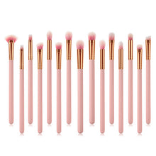 Load image into Gallery viewer, 15pcs Wood Aluminum Eyes Makeup Brushes Set Beauty Tools Eyeshadow Small Fan-shaped Eyeliner Eyebrow Nose Lip Pink Gold
