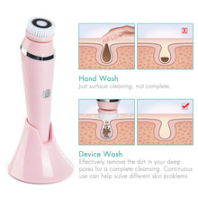 Load image into Gallery viewer, 4 in 1 Facial Cleansing Brush Rechargeable Electric Waterproof Spin Sonic Exfoliating Face Scrubber Brush Kit Skin Care
