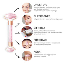 Load image into Gallery viewer, Rose Quartz Roller Slimming Face Massager Lifting Natural Jade Facial Tension Roller Stone Skin Massage Beauty Care Set Box
