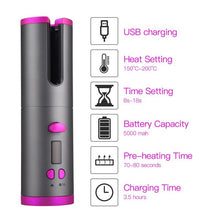 Load image into Gallery viewer, Cordless Automatic Hair Curler Iron Wireless Curling Iron USB Rechargeable Hair Curler For Curls Waves LCD Display Ceramic Curly
