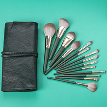 Load image into Gallery viewer, 14pcs Green Cloud Makeup Brushes Cosmetics Tools Set Wooden Handle Foundation Eyeshadow Smudge Beauty Fan Highlight
