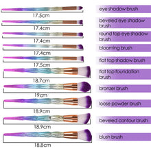 Load image into Gallery viewer, New 10pcs Diamond 3d Handle Makeup Brushes Gradient Colorful Foundation Eyeshadow Contour Blush Powder Kit Full Set
