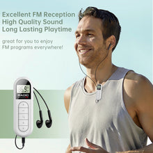 Load image into Gallery viewer, Mini Portable Pocket FM Radio 76-108MHZ Radio Receiver with Backlight LCD Display Wired 3.5mm Headphones Support Type-c Charging

