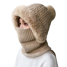Load image into Gallery viewer, Knitted Hat Pompom Plush Ears Protection Solid Color Autumn Winter Women Face Cover Neck Gaiter Warmer Beanie Cap for Ski
