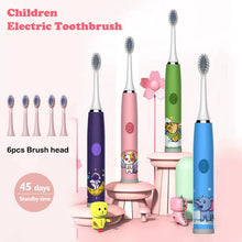 Load image into Gallery viewer, Kids Sonic Electric Toothbrush Colorful Cartoon For Kids Ultrasonic Soft Fur Automatic Waterproof With Replacement Heads
