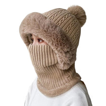 Load image into Gallery viewer, Knitted Hat Pompom Plush Ears Protection Solid Color Autumn Winter Women Face Cover Neck Gaiter Warmer Beanie Cap for Ski
