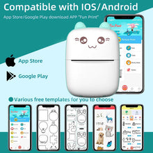 Load image into Gallery viewer, Portable Thermal Printer MINI CAT Print Photo Pocket Thermal Label Printer 58mm Printing Wireless Bluetooth Android IOS Printers
