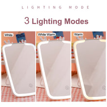 Load image into Gallery viewer, LED Makeup Mirror Touch Screen Vanity Mirrors USB Charging Cosmetic Mirror 3 Brightness Desktop Mirror for Bedroom Travel
