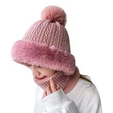 Load image into Gallery viewer, Knitted Hat Pompom Plush Ears Protection Solid Color Autumn Winter Women Face Cover Neck Gaiter Warmer Beanie Cap for Ski
