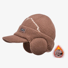Load image into Gallery viewer, Men's Winter Visor Beanie With Earflap Warm Fleece Lined Knitted Ear Cover Brimmed Hat Sports Newsboy Cap for Outdoor Snow Cap
