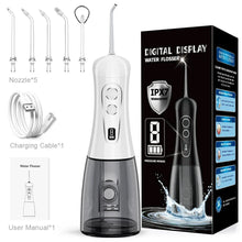Load image into Gallery viewer, Portable Oral Irrigator Water Flosser Rechargeable 8 Modes Dental Water Jet for Teeth 400ML Tank Waterproof 5 Tips Teeth Cleaner
