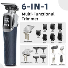 Load image into Gallery viewer, 6-in-1 Professional Beard Trimmer for Men, IPX6 Waterproof Electric Shaver Razor, Cordless Body Hair Trimmer for Mustache, Nose,
